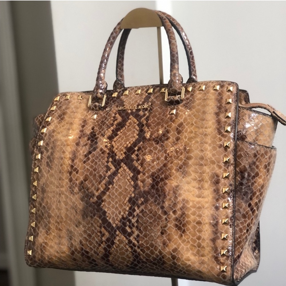 Michael Kors Brown Snake Print Tote Bag